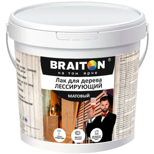 Лак для дерева ЛЕССИРУЮЩИЙ матовый (цвет Полисандр) Braiton Paint акриловый ВД